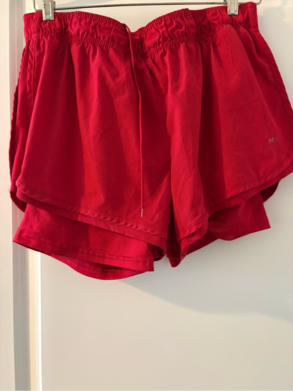 Women’s Red Layered Athletic Shorts with Elastic Waist